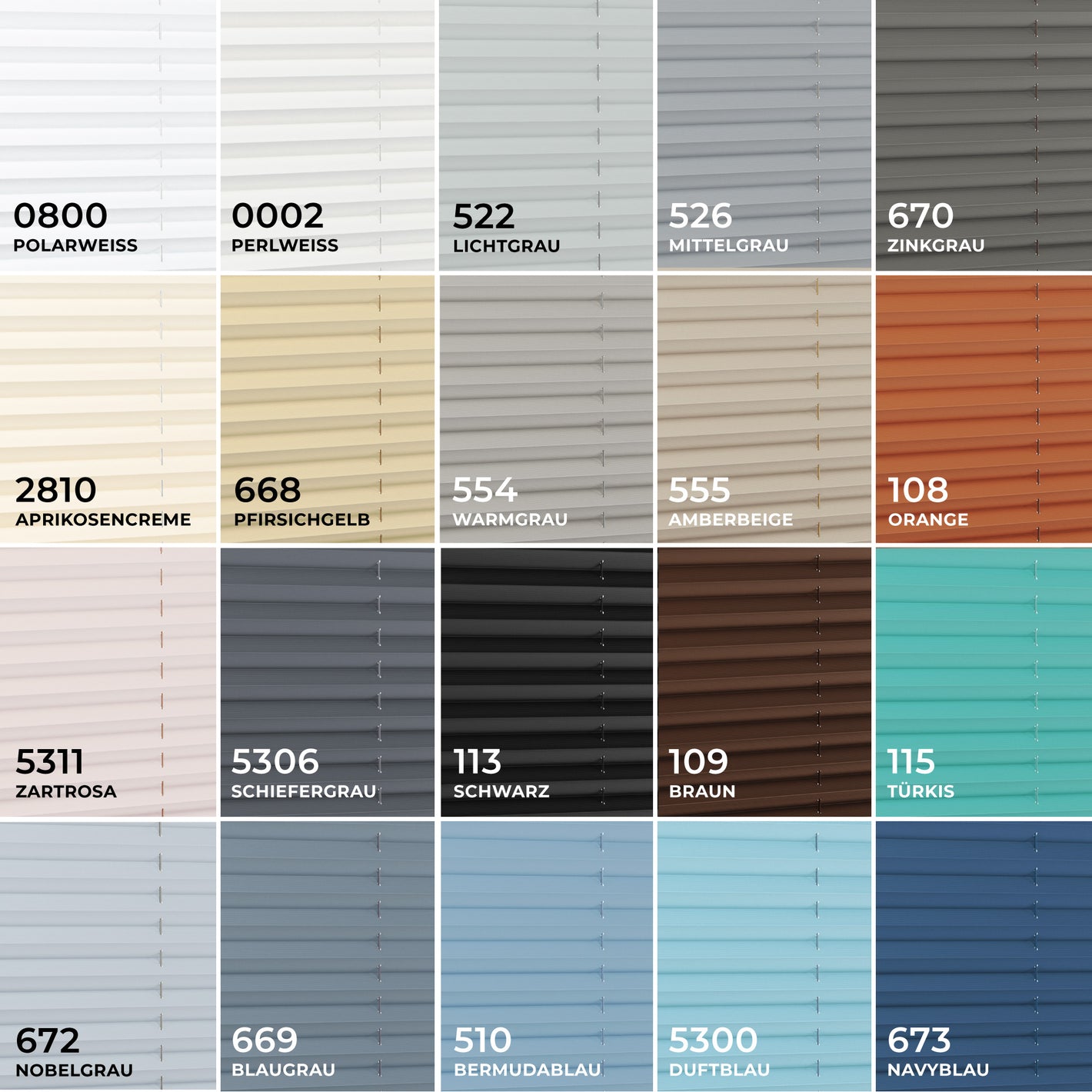 Farb-Übersicht lichtdurchlässiger Plissee-Stoffe