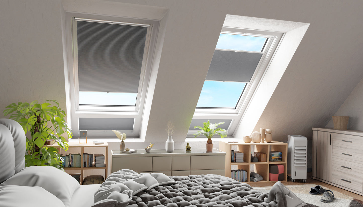 Räumliche Darstellung des Dachfenster-Thermo-Wabenplissees