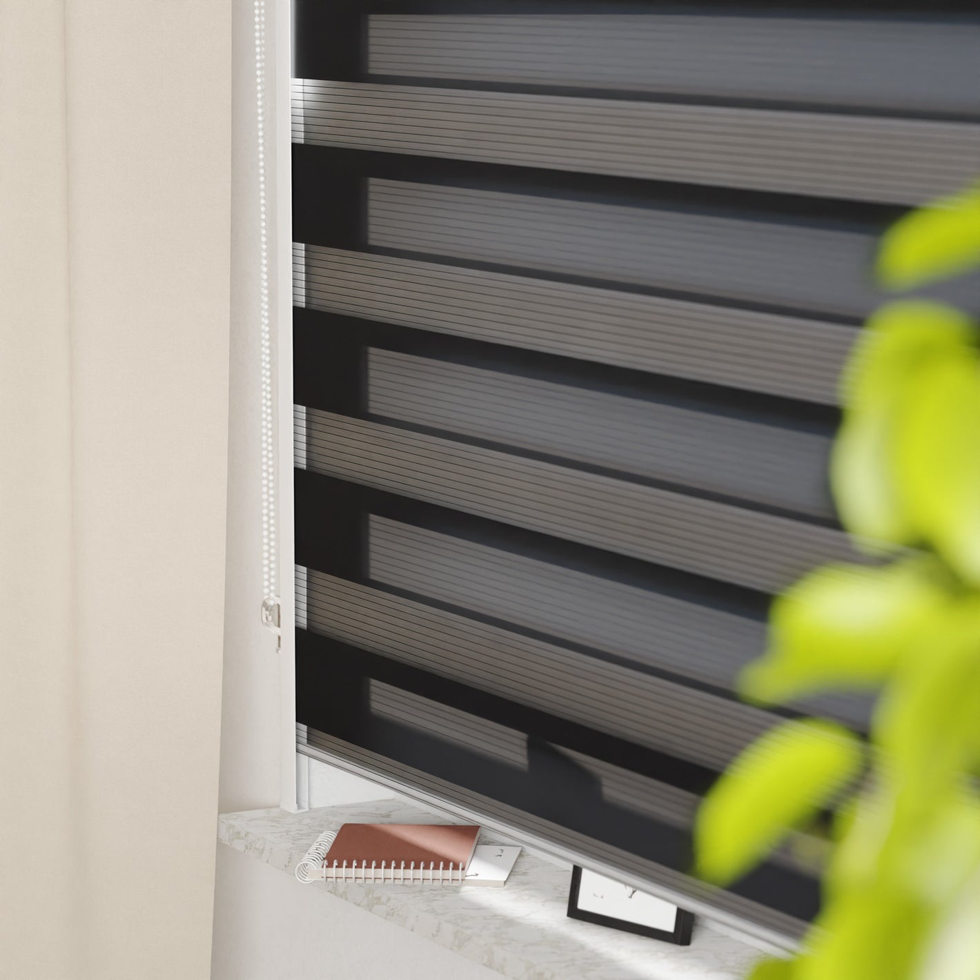 Doppelrollo mit Kassette blickdicht eingestellt