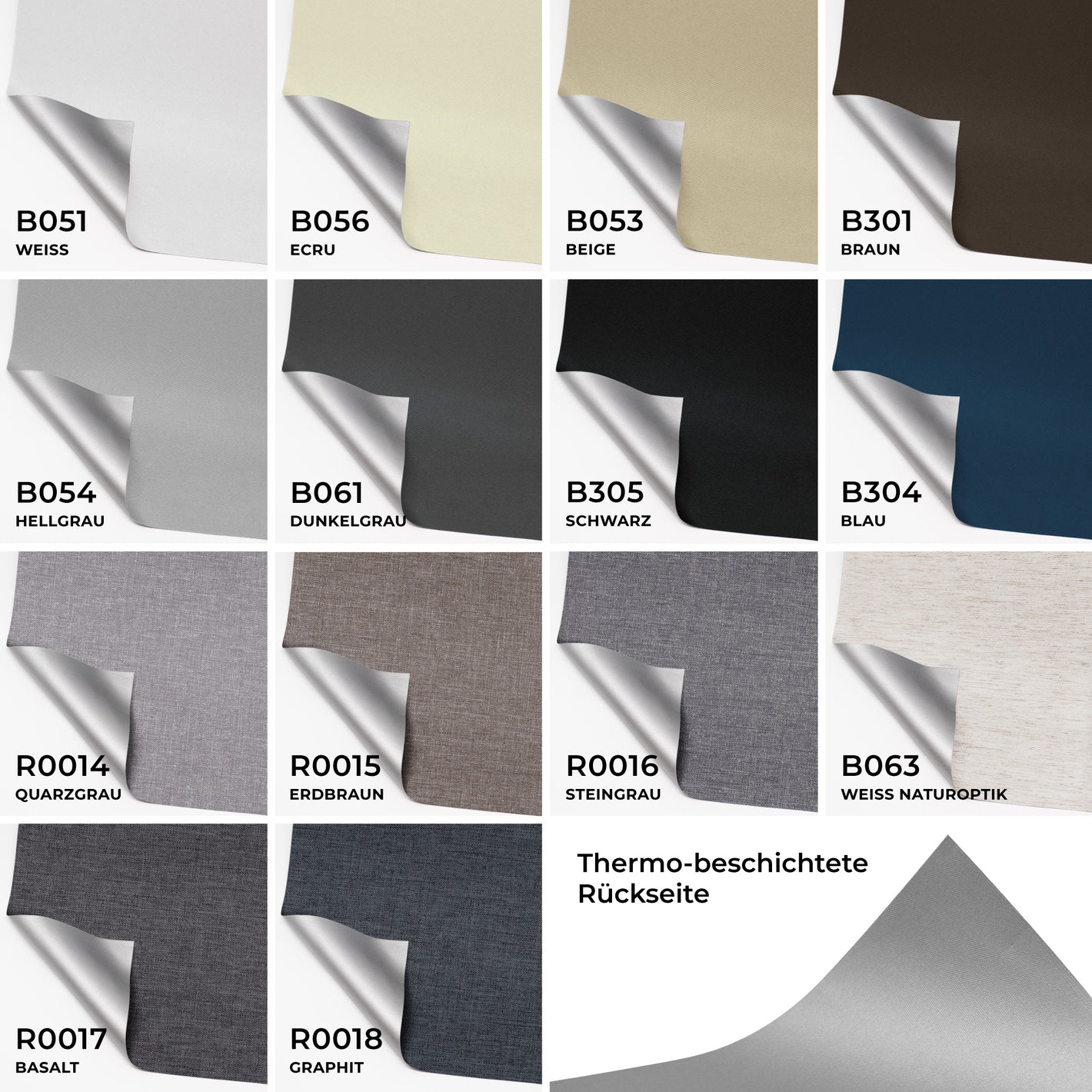Farbauswahl Rollo Thermo-Stoffe