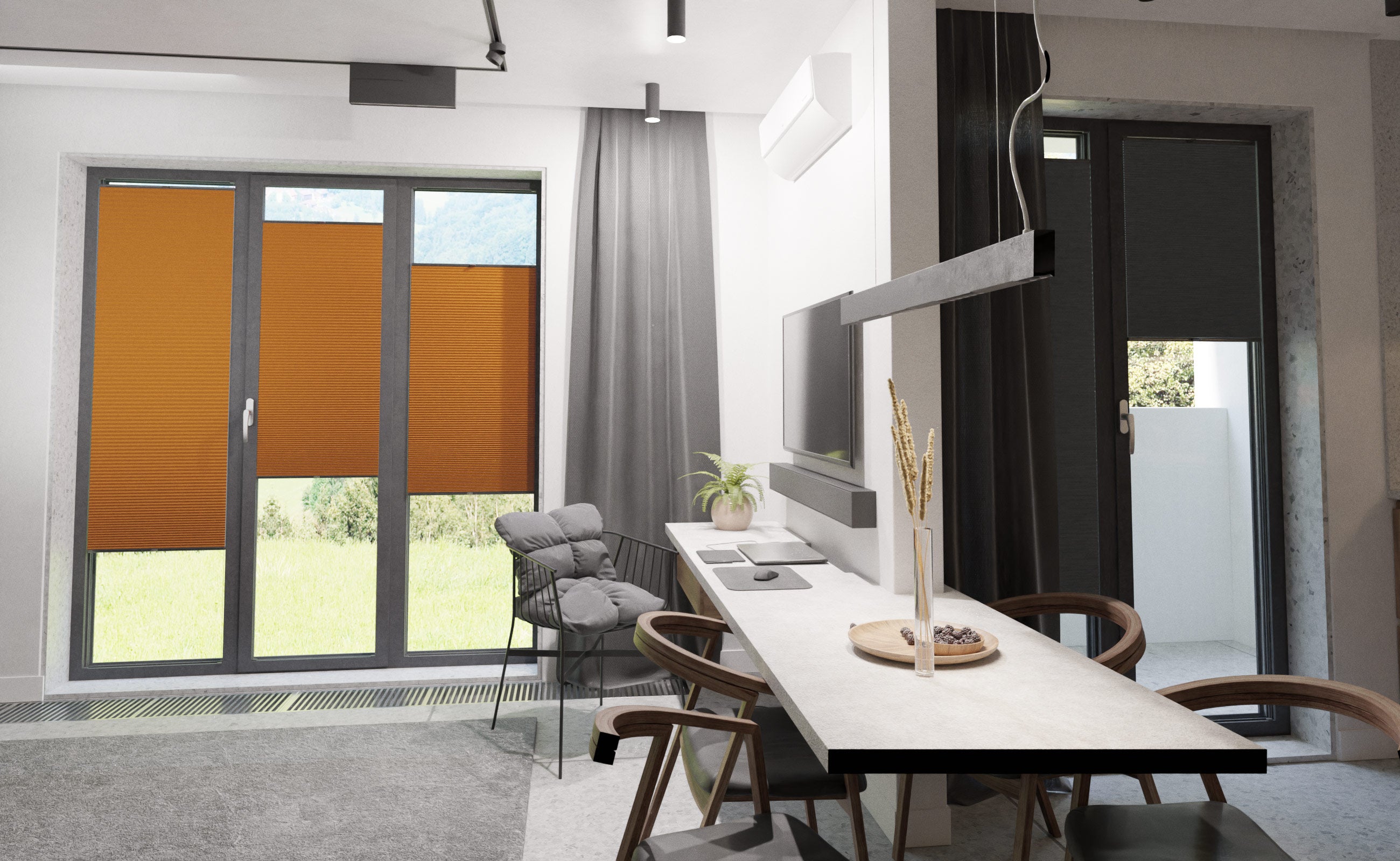 Thermo-Wabenplissees nach Maß im räumlichen Einsatz