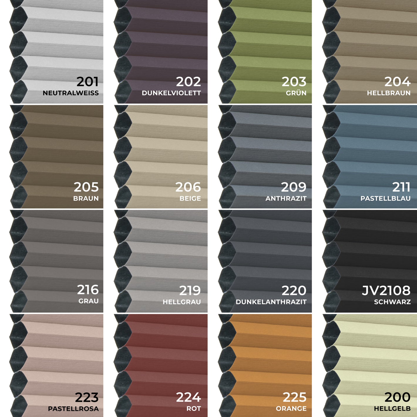 Farb-Übersicht verdunkelnder Thermo-Wabenplissee-Stoffe