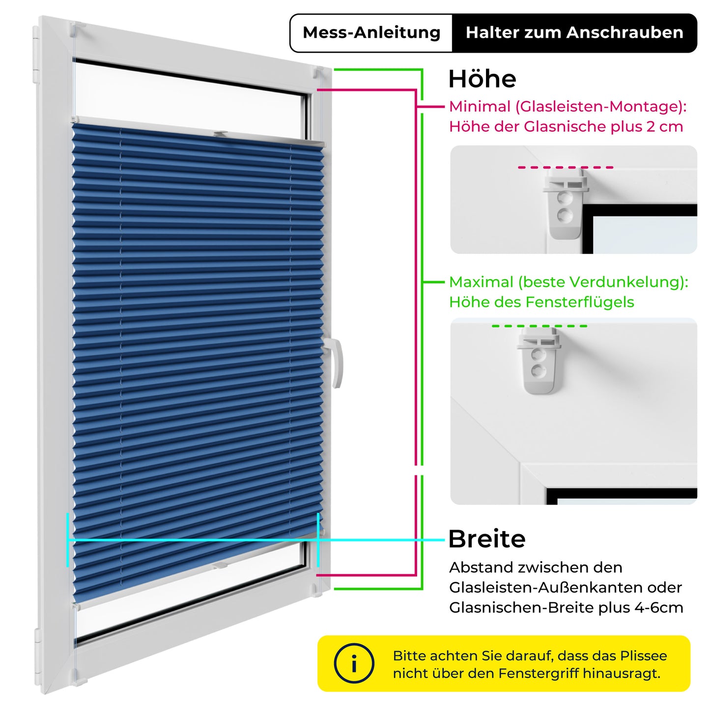 4x-Set Träger für Montage verspannter Plissees am Fensterrahmen oder Wand
