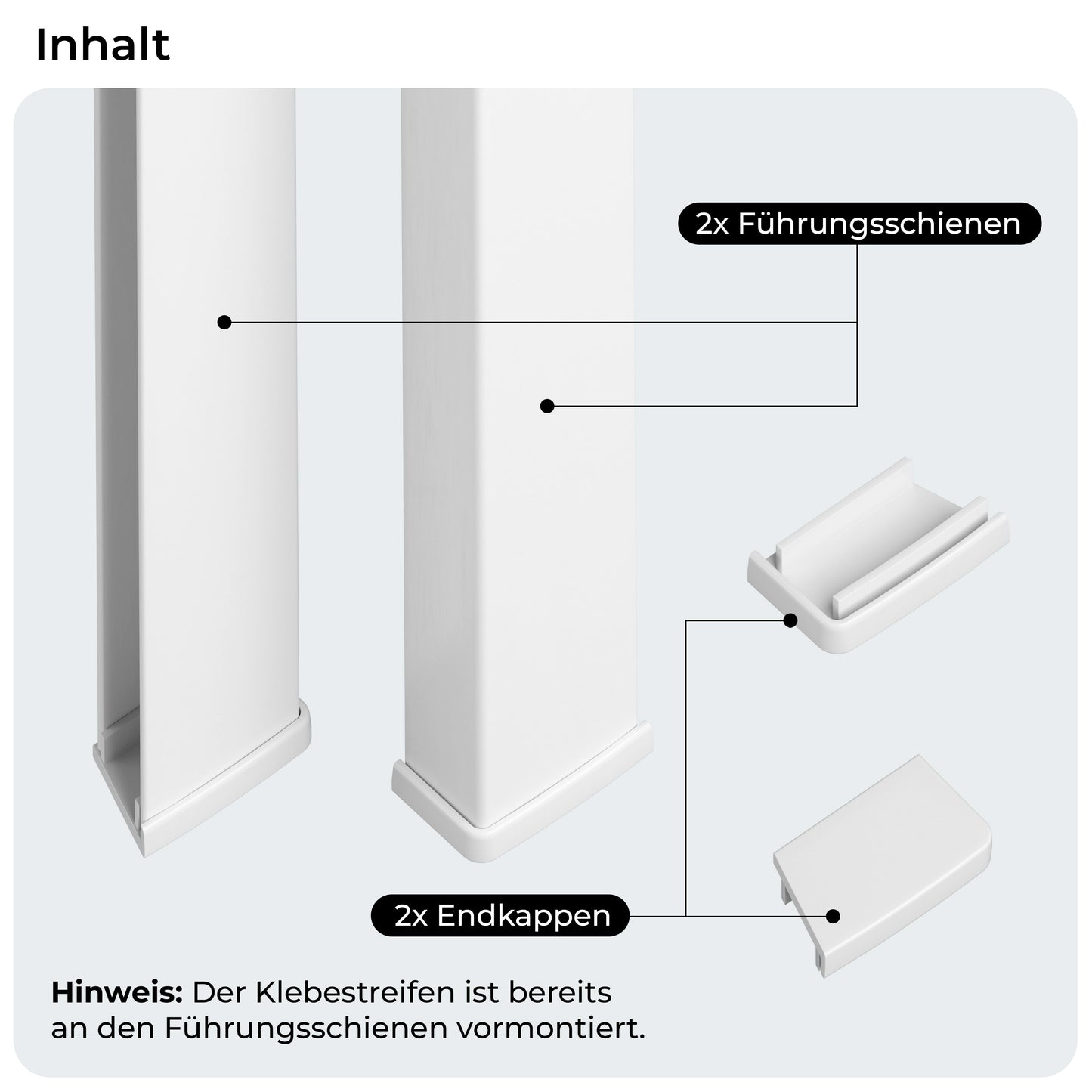 U-förmige Kunststoff-Führungsschienen zum Ankleben für Rollos