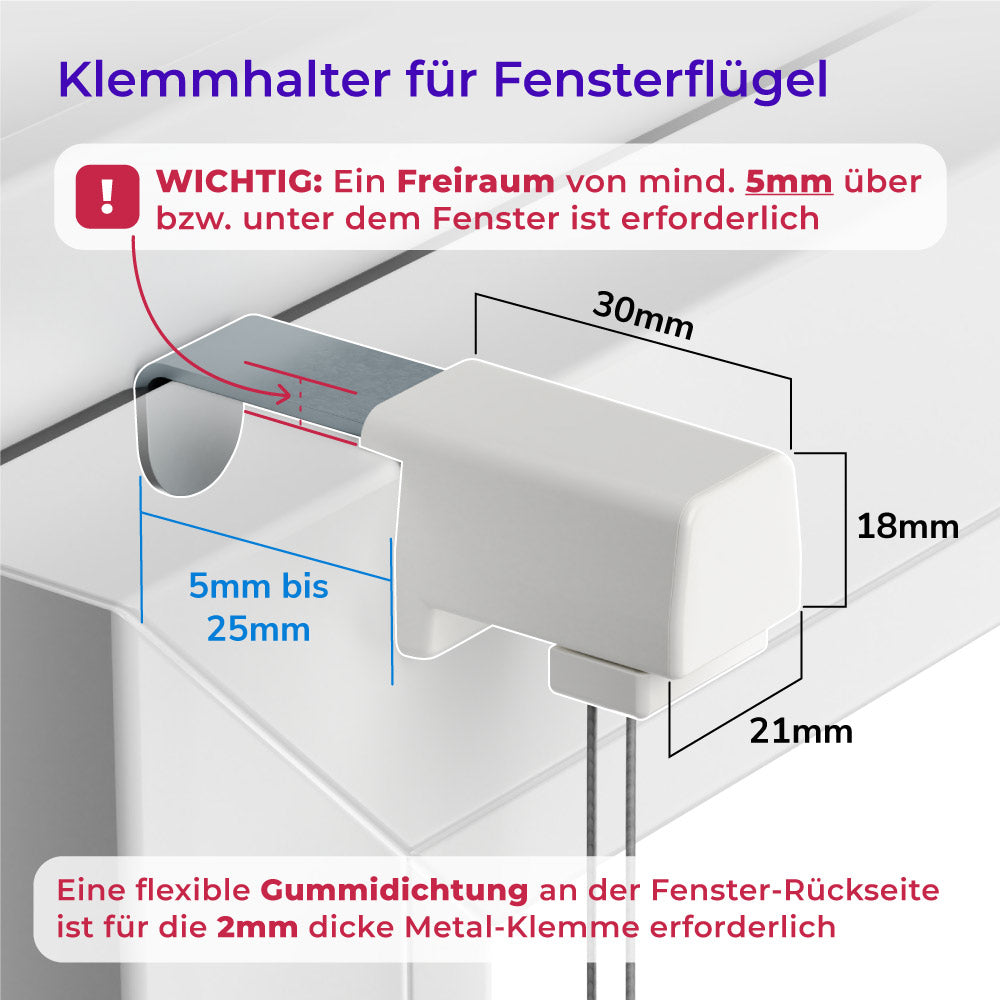 4x-Set Platzsparender Metall-Klemmfix-Halter zum Anklemmen von verspannten Plissees am Fensterflügel
